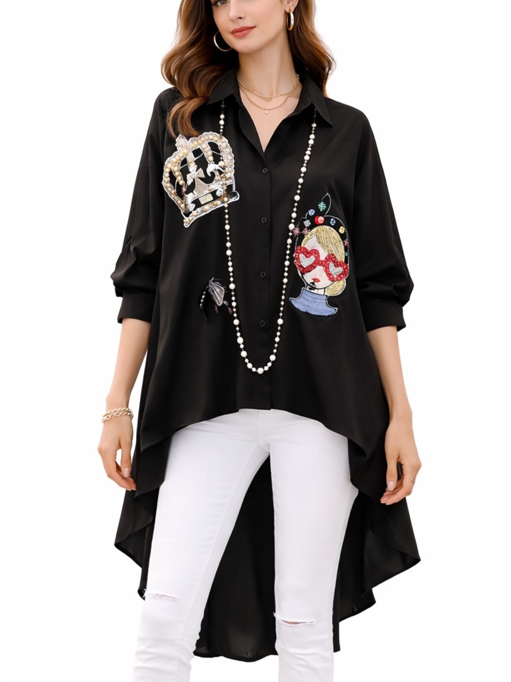 Fabulous Crystal Beaded Oversized Asymmetrical Top - Picture 2 of 14
